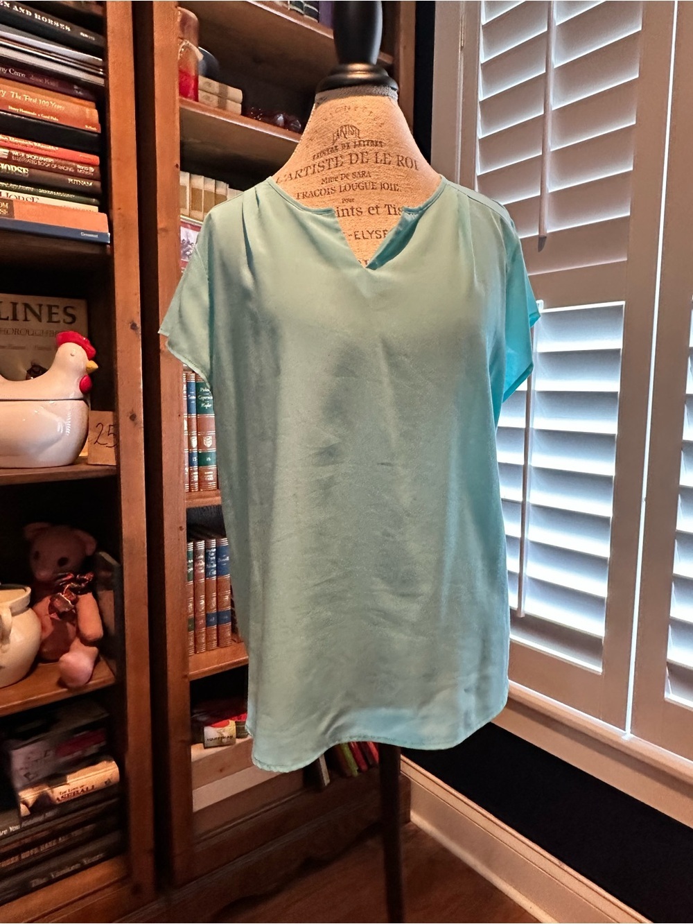 Van Heusen Aqua V-Neck Short Sleeve Blouse